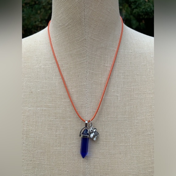 Handmade Cobalt Blue Resin Crystal Amulet Necklace & Elephant Charm - Picture 4 of 8